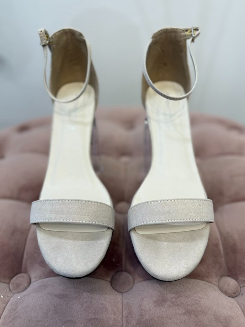Benjamin Walk January Beige Faux Suede Mid Block Heel Size 7.5